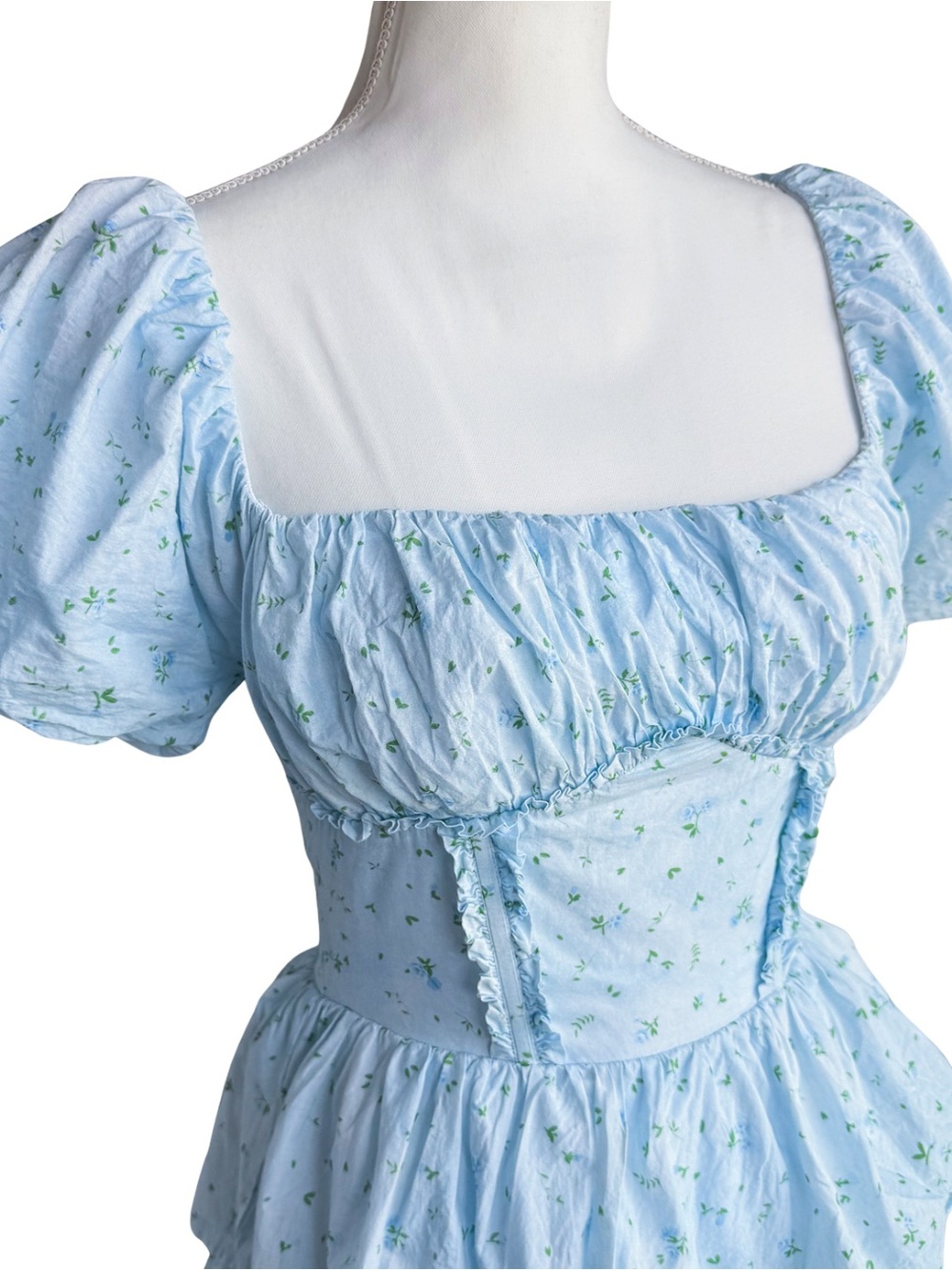 Amy Jane London Blue Floral Tiered Maxi Dress Puff Sleeve Cottagecore Small - Picture 3 of 12